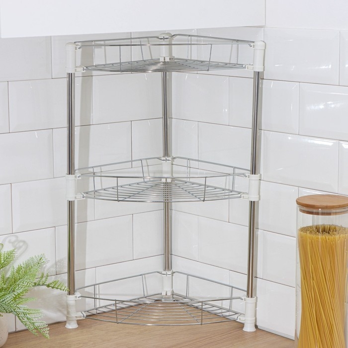 Этажерка настольная угловая 3-х секционная, 38,5&times;27,5&times;54,5 см, цвет хром