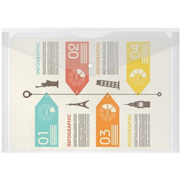 Папка-конверт на кнопке А4, 120 мкм, Calligrata, прозрачная, белая