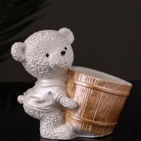 Кашпо "Медведь с горшочком" 9х10х6 см,перламутр