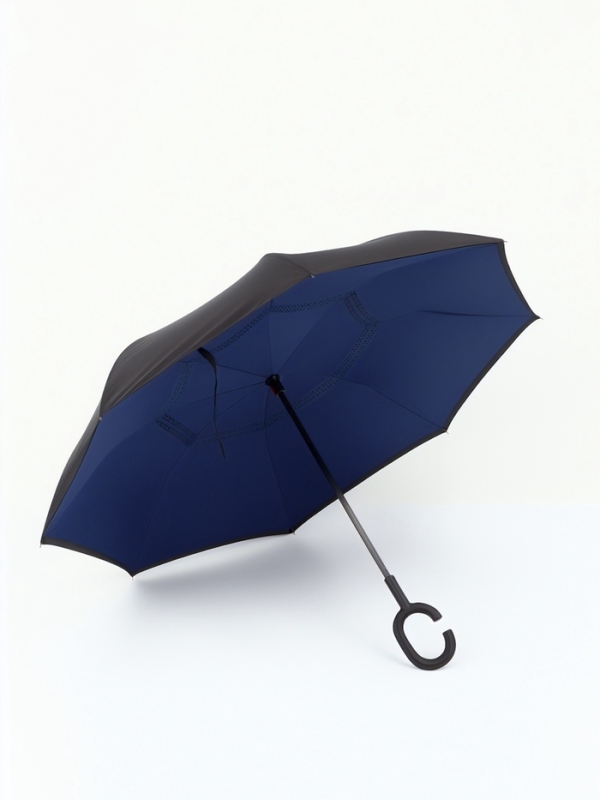 Зонт - наоборот &laquo;Однотон&raquo;, механический, 8 спиц, R = 53/61 см, цвет чёрный/синий