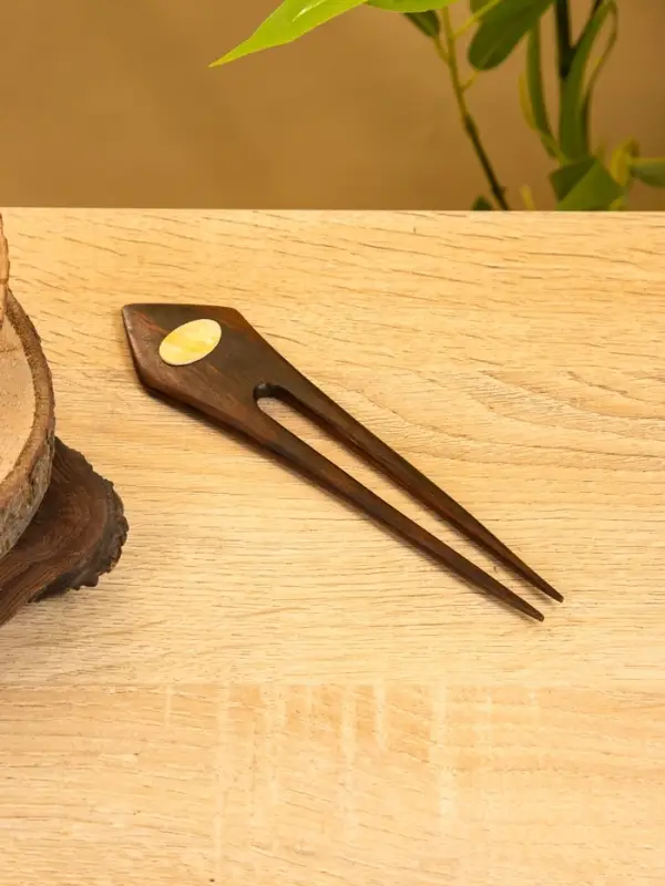 Заколка для волос фигурная, дерево Соно, ракушка, 17х4 см, цв. тёмно-коричневый