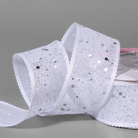 Лента декоративная, с глиттером, 38 мм, 9 &plusmn; 0,5 м, цвет белый/серебряный