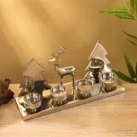 Подсвечник на 4 свечи "Рудольф и ёлки" алюминий 30х9х15 см