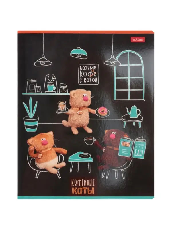 Тетрадь 48л кл Hatber "Кофейные коты", на скобе, скругл углы, 60-65г/м&sup2; 5В МИКС