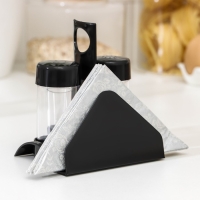 Набор для специй пластиковый &laquo;Рондо. Презент&raquo;, 3 шт, на подставке с салфетницей, цвет чёрный