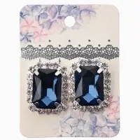 Серьги со стразами "Роскошь", прямоугольник, цвет тёмно.сине-белый в серебре