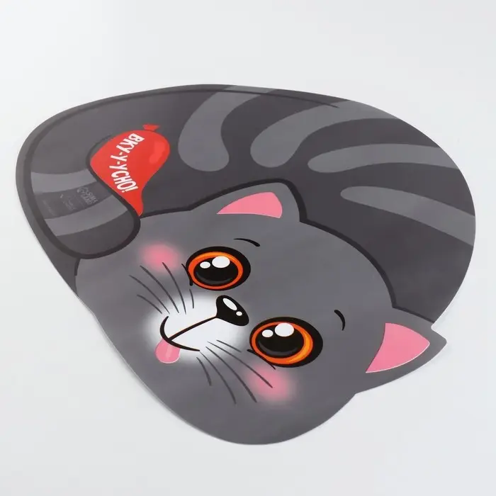 Набор коврик под миску "Вку-у-усно!" + 2 миски пластиковые серые