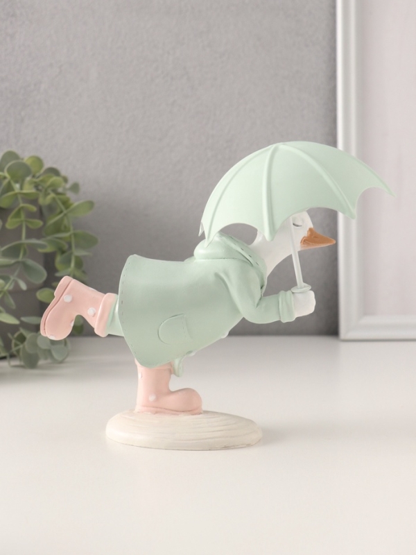Сувенир полистоун "Утка в зелёном дождевике в сапогах в горох, с зонтом" 15х9х12,5 см