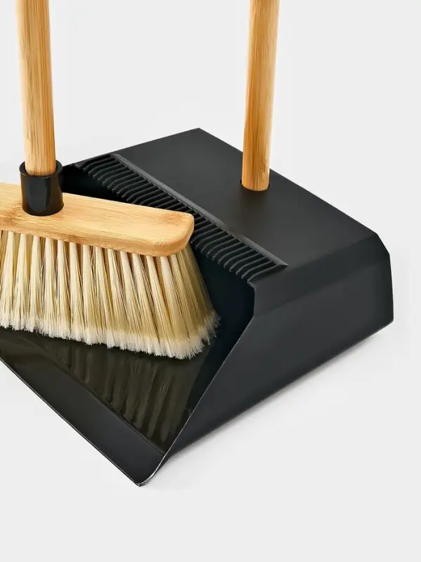 Щетка с совком "Meli Loft" бамбуковый держатель, цвет черный 26х24х96 см
