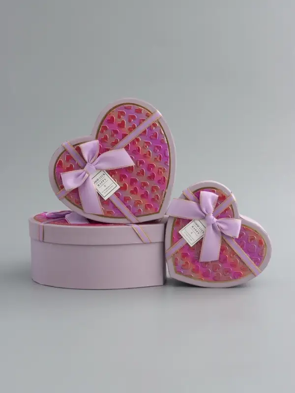 Набор коробок 3 в 1 сердца 22 х 20 х 9;  18.5 х 17 х 7.5; 16 х 14 х 6 см