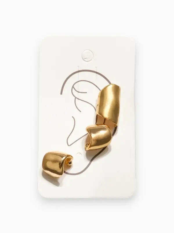 Набор серьги и каффа 3 шт. "Минимализм" тренд, цвет золото