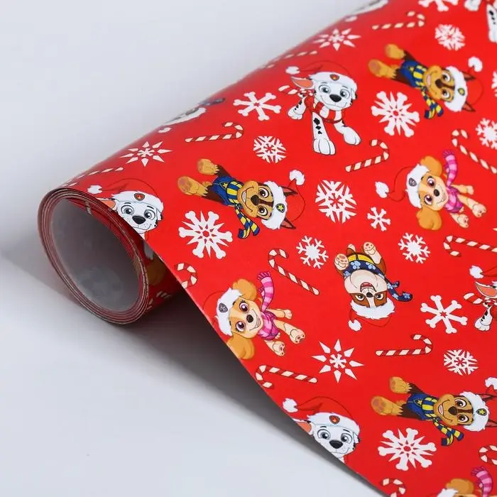 Бумага упаковочная глянцевая  "С Новым Годом!" Щенячий патруль ,70 х100 см