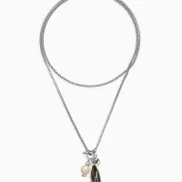 Кулон на цепочке "Стиль" эллипс, цвет серый в серебре