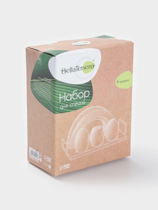 Набор для специй на бамбуковой подст 4 шт, солонка, перечница, салфетница, зубочист