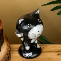 Сувенир "Кот рыбак" дерево 10х10х16 см, цв. чёрно-белый