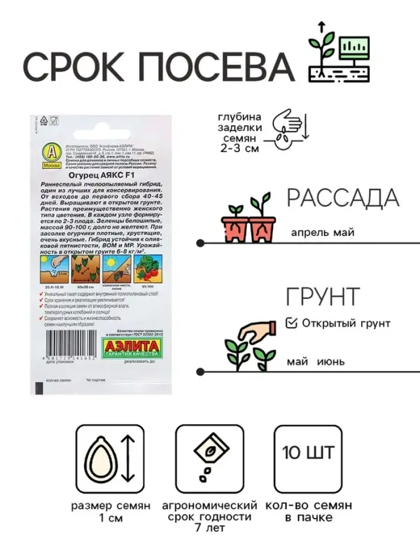 Семена Огурец Аякс F1   Пч Ц/П 10шт