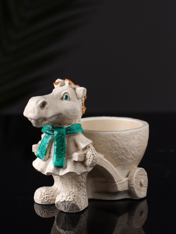 Фигурное Кашпо "Лошадь с тележкой" 10х10х6 см, бежевый