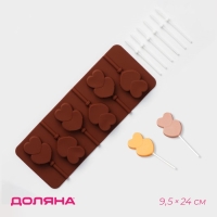 Форма для леденцов Доляна &laquo;Влюблённость&raquo;, силикон, 9,5&times;24&times;1 см, 6 ячеек (4,2&times;3,3 см), с палочками, цвет МИКС