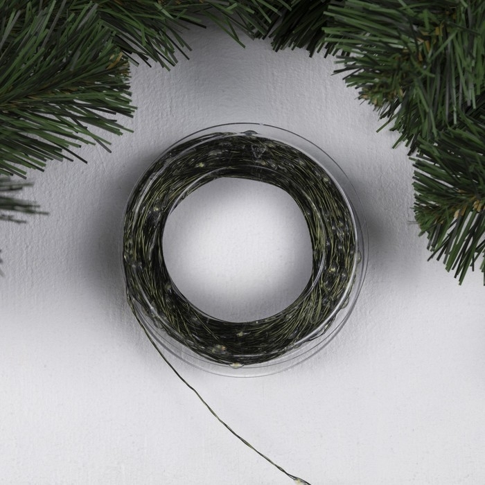 Гирлянда &laquo;Нить&raquo; 50 м роса, IP44, зелёная нить, 500 LED, свечение белое, 8 режимов, 31 В