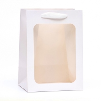 Пакет подарочный, с окном,  25 х 18 х 13 см, белый