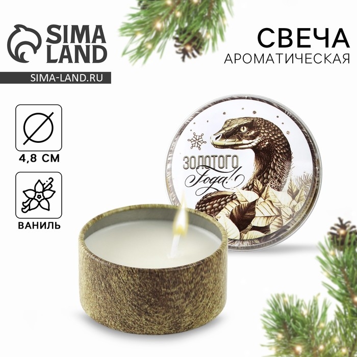 Свеча новогодняя в железной банке &laquo;Новый год: Золотая&laquo;Новый год: аромат ваниль, 4.8 см