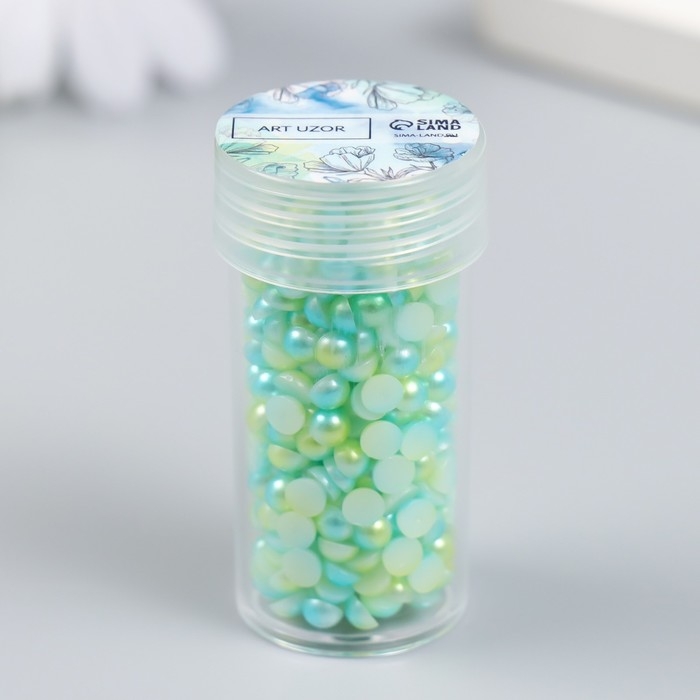 Декор "Полубусины и стразы. Градиент зелёно-голубой" d=4 мм 10г 200 шт 5х2,5 см МИКС