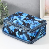 Шкатулка для рукоделия "Голубые цветы на синем" 24х16х11 см