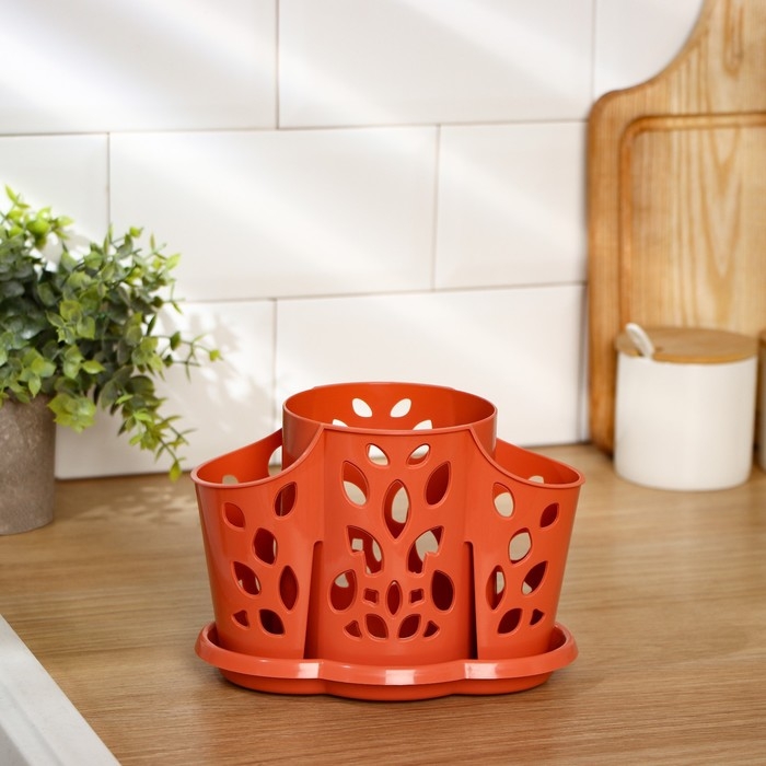 Подставка для столовых приборов &laquo;Камелия&raquo;, 3 отделения, цвет МИКС