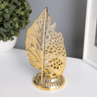 Подсвечник металл на 1 свечу "Скелетированный лист" золото d=4,7 см 7,5х10,5х20,5 см