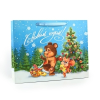 Пакет подарочный новогодний ламинированный &laquo;Зверята возле ёлки&raquo;, L 40 х 31 х 11,5 см, Новый год