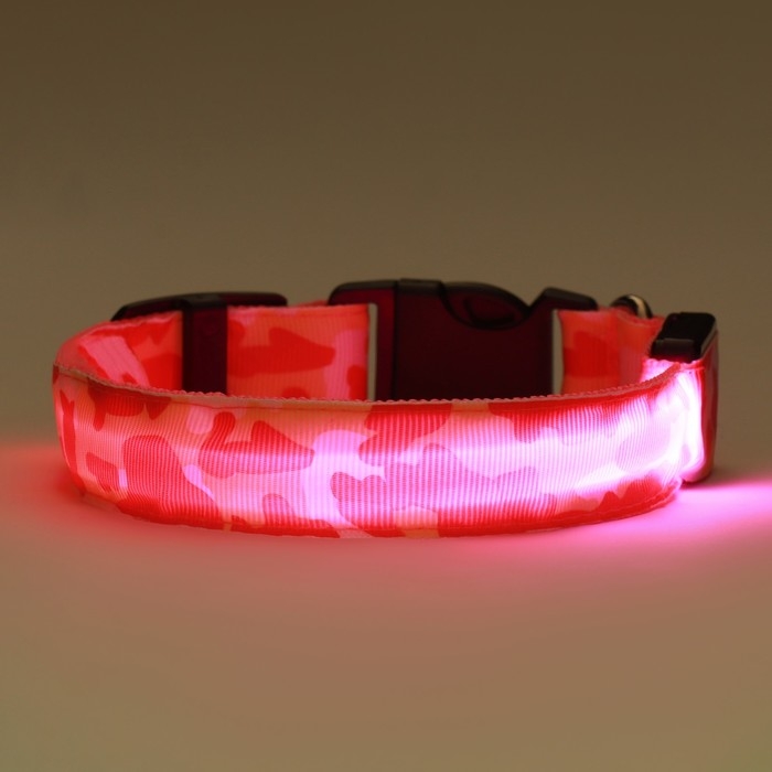Ошейник с подсветкой Милитари 3 режима свечения размер S, ОШ 22-40 х 2,5 см розовый
