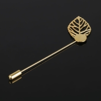 Основа &laquo;Брошь-игла&raquo; с листом (набор 5 шт.), L=7 см, площадка 0,9 см, цвет золото