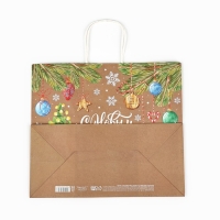 Пакет подарочный новогодний крафтовый &laquo;Весёлого нового года&raquo;, 28 х 15 х 32 см , Новый год