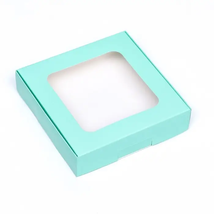 Коробка самосборная с окном, мятная, 13&times;13&times;3 см