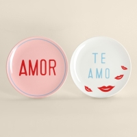 Тарелки SL Home &laquo;Уроки испанского: Amor - Te amo&raquo;, d=22 см, набор 2 шт., фарфор, белые, розовые