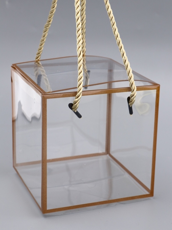 Коробка из PET с ручками, золотая, 12 х 12 х 12 см