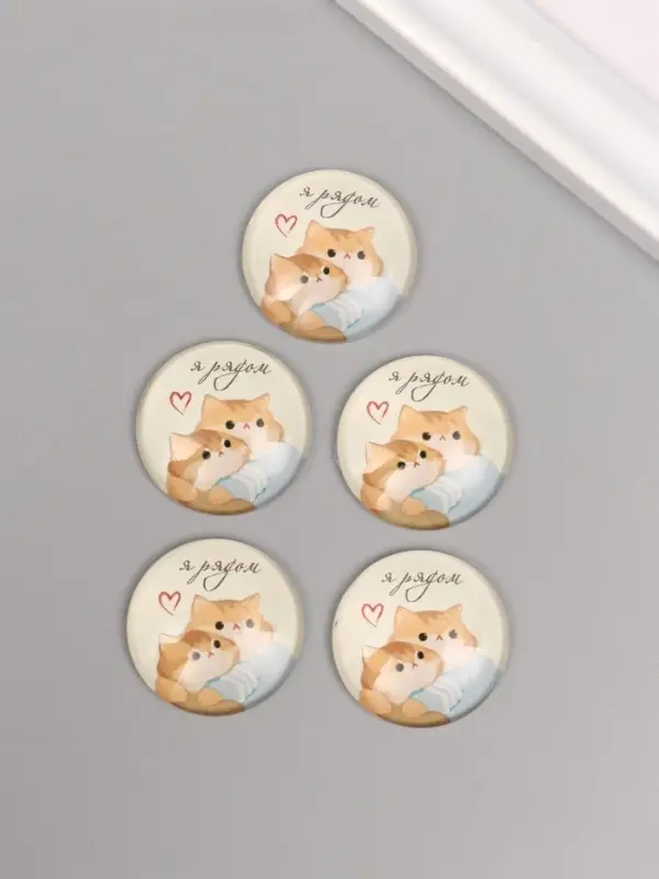 Кабошон стекло для творчества "Круг. Котики. Я рядом" 3х3 см