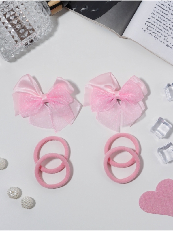 Набор для волос "Школьница галант" (4 резинки 3,5 см, 2 зажима 6 см) крапинка, розовый