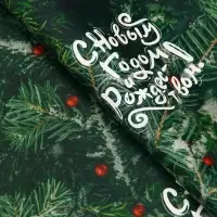 Бумага упаковочная новогодняя глянцевая &laquo;Еловые ветки&raquo;, 50&times;70 см