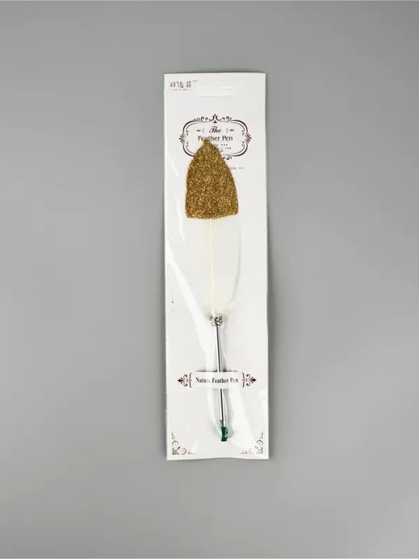 Перо белое+блестки золото (наконечник ручка), дл.25 см