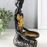 Подсвечник полистоун "Африканка в косынке с цветами" чёрный d=8 см 14х11,5х24,5 см