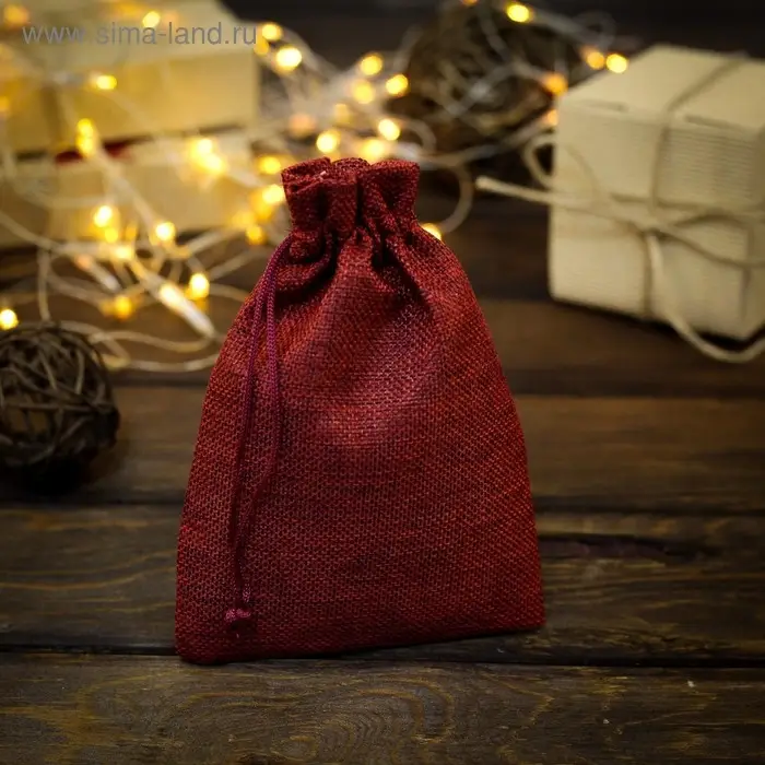 Мешочек подарочный из холщи, красный, 13&times;18 см