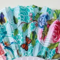 Веер пластик, текстиль "Цветы и узоры" МИКС широкие лопасти, золото 23 см