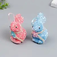 Подвесное украшение пасхальное &laquo;Кролик: посыпка, цветочек на шее&raquo;, набор 2 шт., 9 см, МИКС