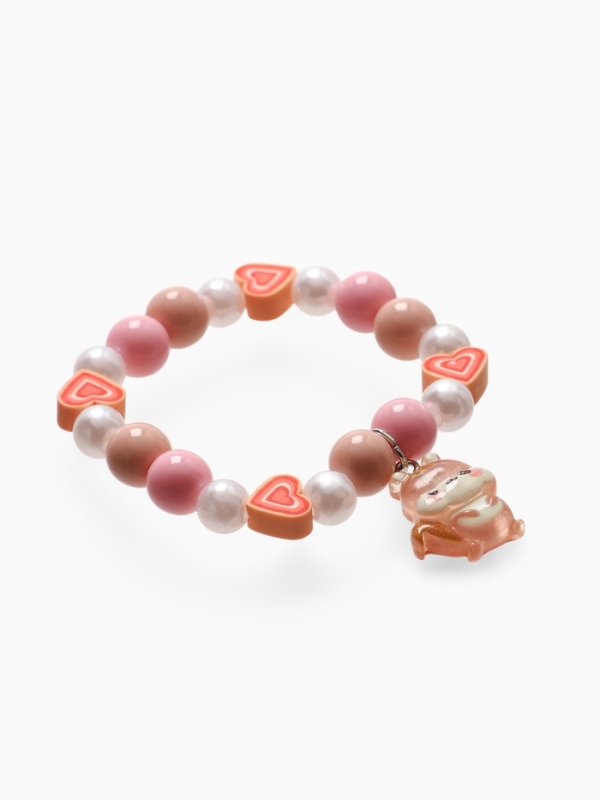 Браслет детский "Выбражулька" фимо с бусинами, белочка с бусинами, цветной