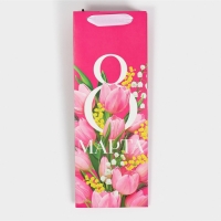 Пакет подарочный под бутылку, упаковка, &laquo;С 8 марта!&raquo;, 13 х 36 х 10 см