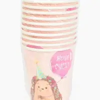 Стакан одноразовый бумажный &laquo;Желаю счастья, ёжик&raquo;, розовый, 250 мл