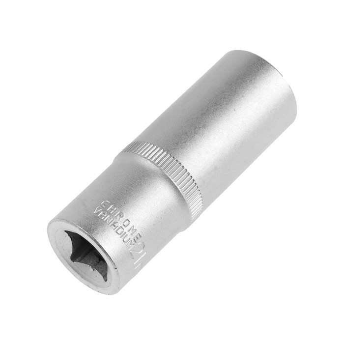 Головка торцевая шестигранная удлиненная ТУНДРА, под квадрат 1/2", 21 мм, CrV