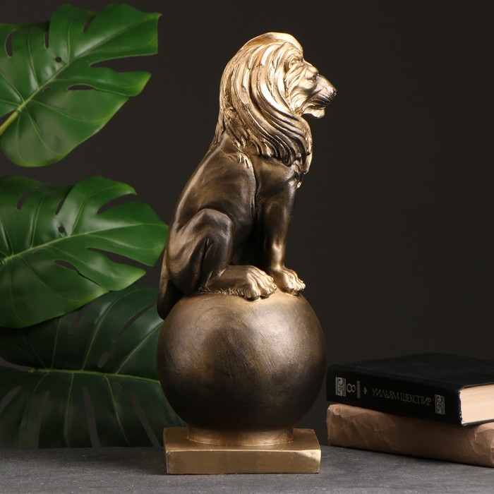 Копилка "Лев на шаре малый" черное золото, 42х17х16см