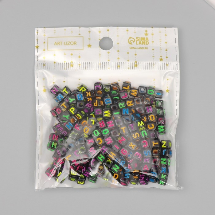 Бусины для творчества пластик "Английский алфавит" черные с цветным набор 20 гр 0,4х0,4 см   1044301